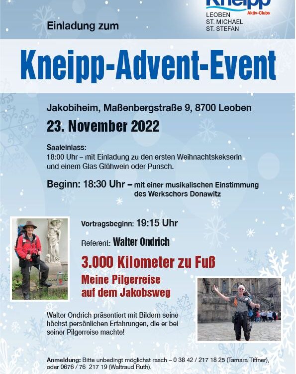 Herzliche Einladung zur Advent-Feier mit Vortrag über den Jakobsweg!